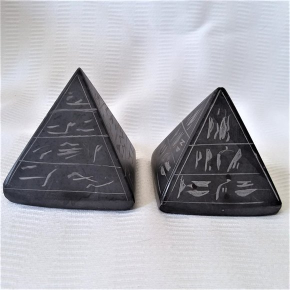 Source Unknown Other - Paperweight Pyramids Heavy Stone Hand Carved Egypt Vintage Hieroglyphs Egyptian